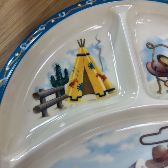 Peco Pecoware Melamine Western Themed Child's Divided Plate 8" diameter - Picture 6 of 8
